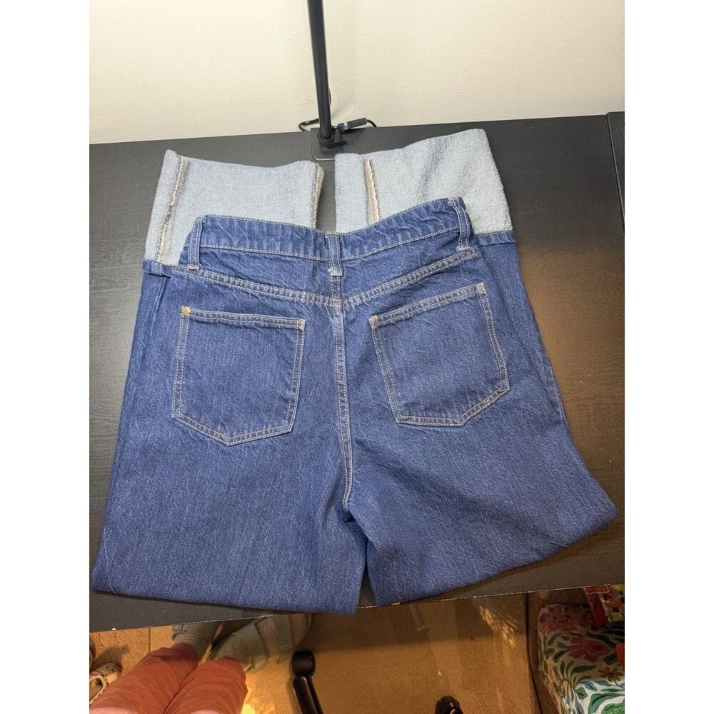 Kate Spade Denim Straight Leg Wide Cuff Jeans Cotton Dark Wash Sz 2